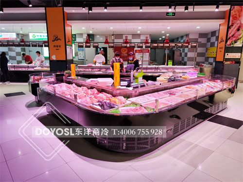 湖北省武汉市江夏区北华街大型超市猪肉展示柜-等腰三角园鲜肉柜案例